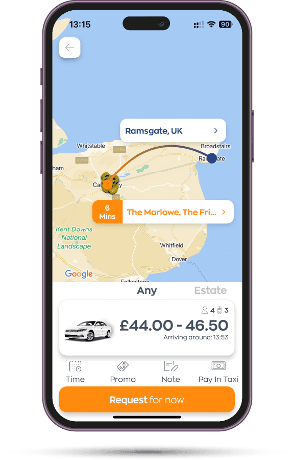 Taxi from Canterbury to Ramsgate App