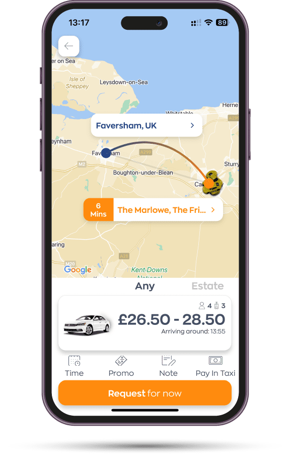 Taxi from Canterbury to Faversham app