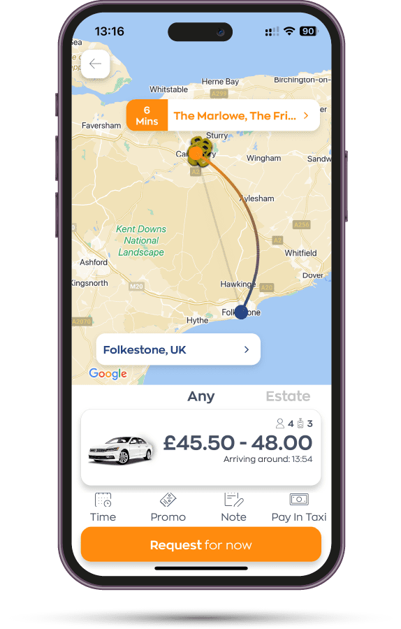 Taxi from Canterbury to Folkestone app