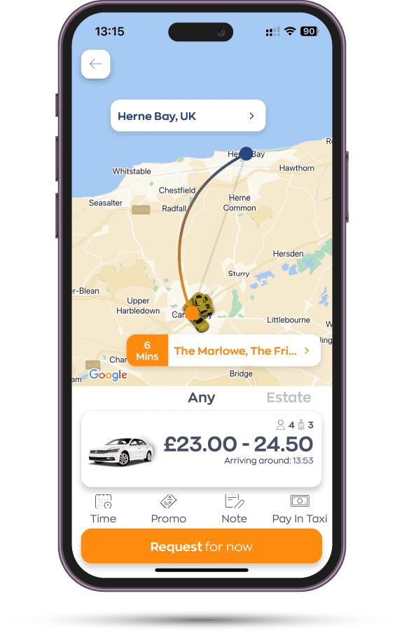 Illustration of a Taxi from Canterbury to Herne Bay App